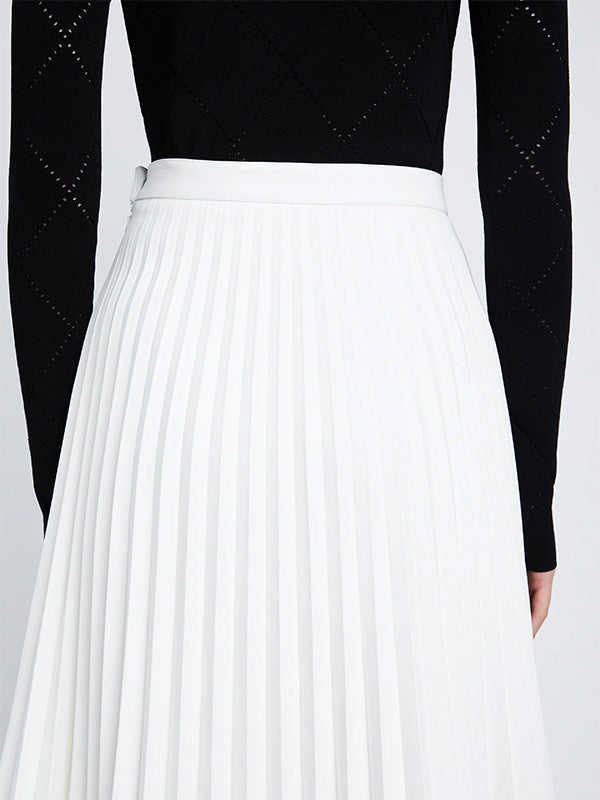 Daphne Faux Leather Pleated Skirt in Off White