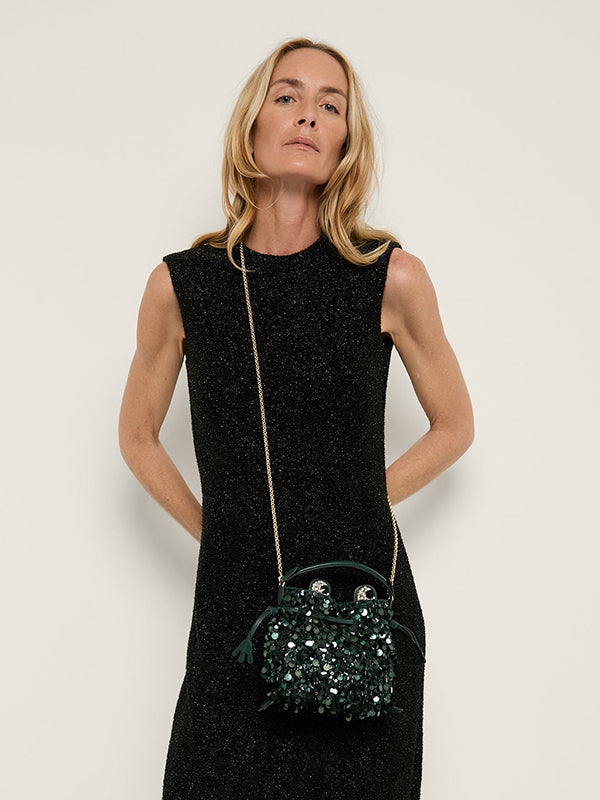 Anya Hindmarch | Frog Sequin Cross Body in Ink Green