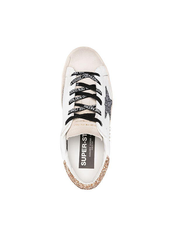 Golden Goose | Super-Star Sneakers in Gold and Grey Glitter