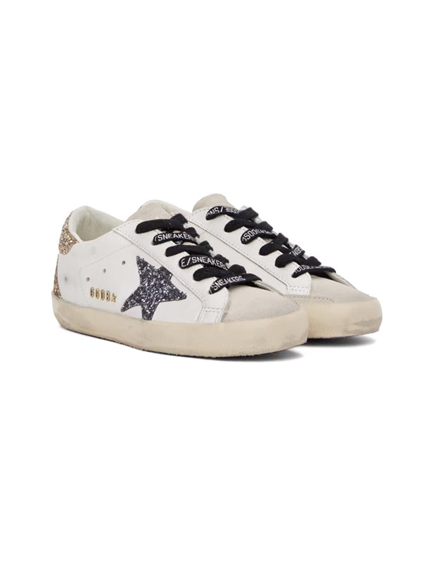 Golden Goose | Super-Star Sneakers in Gold and Grey Glitter