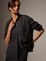 JAMES PERSE | Garmet Dyed Linen Shirt in Black