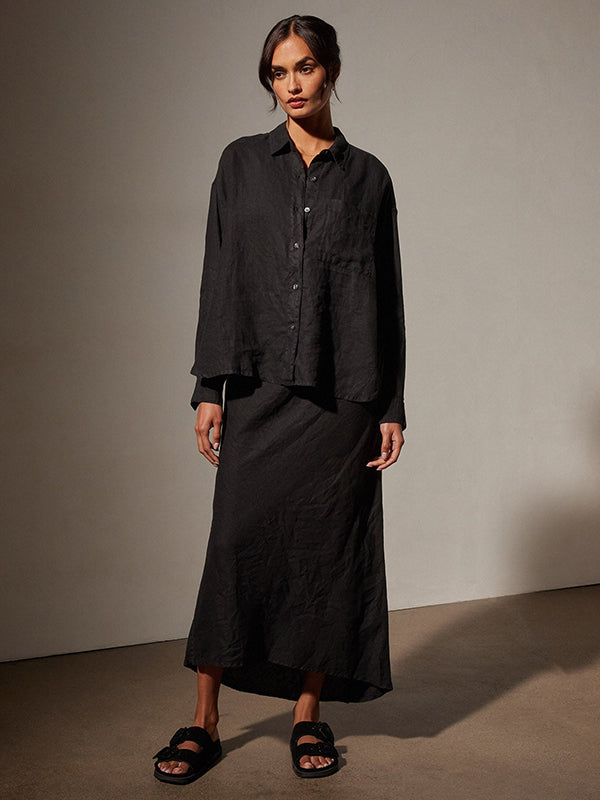 JAMES PERSE | Garmet Dyed Linen Shirt in Black