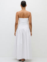 Gathered Drop Waist Dress in White