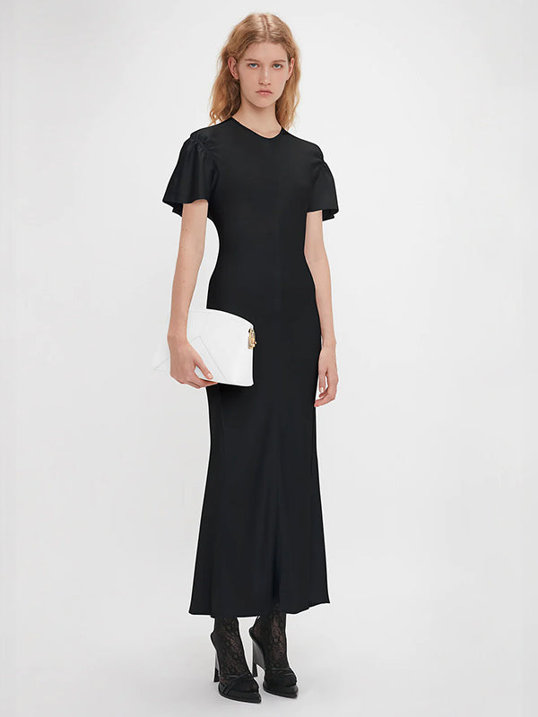 Victoria Beckham | Gathered Sleeve Midi Dress in Black