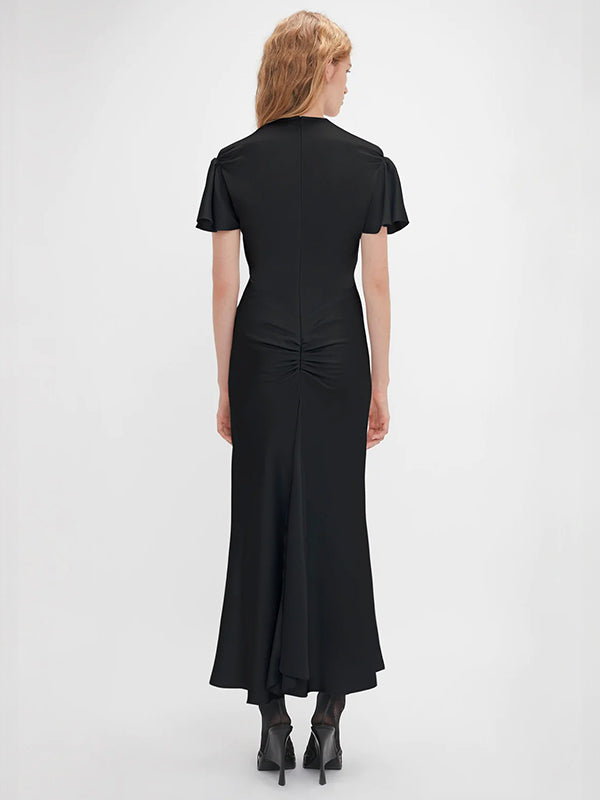 Victoria Beckham | Gathered Sleeve Midi Dress in Black