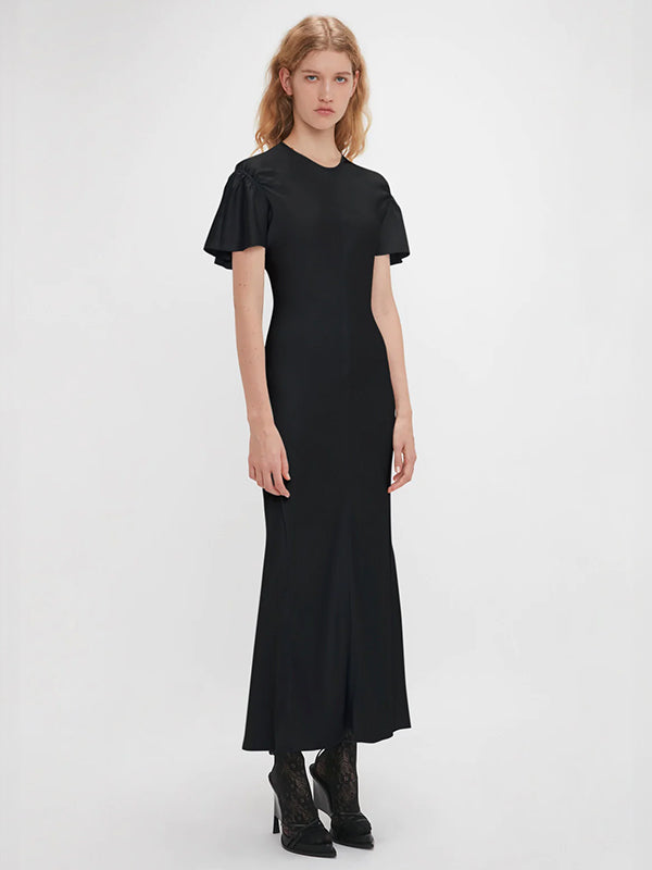 Victoria Beckham | Gathered Sleeve Midi Dress in Black