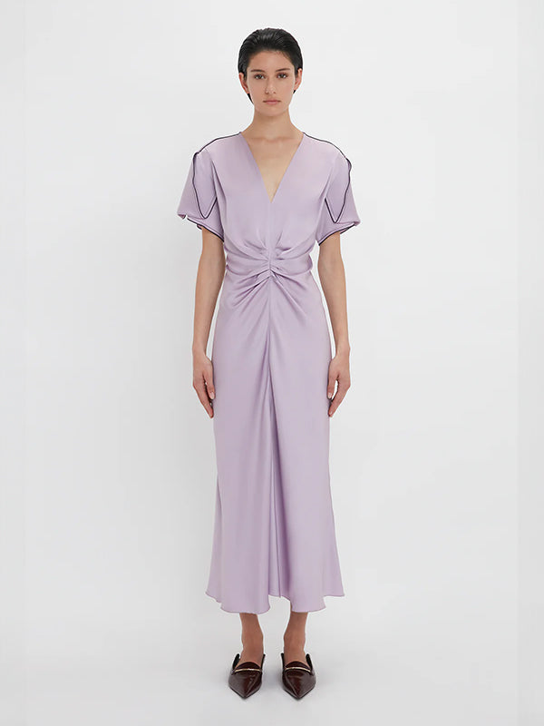 Victoria Beckham | Gathered V-Neck Midi Dress In Petunia