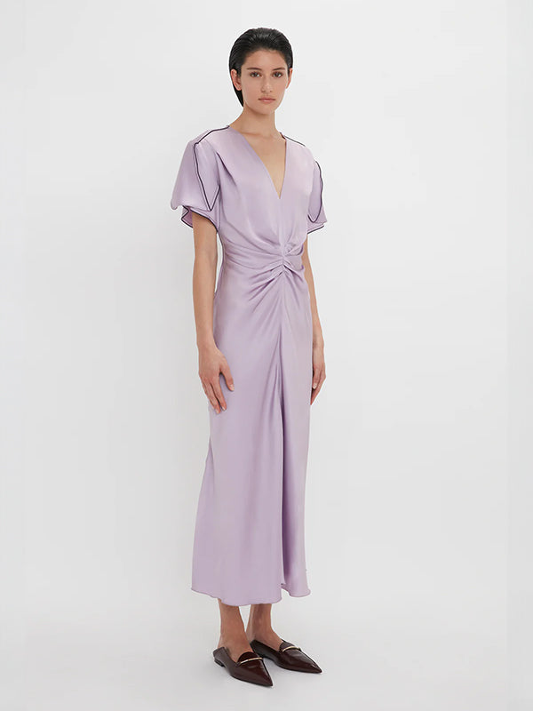 Victoria Beckham | Gathered V-Neck Midi Dress In Petunia