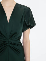 Victoria Beckham | Gathered V Neck Midi Dress in Seaweed