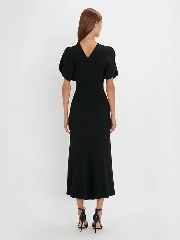 Victoria Beckham | Gathered Waist Midi Dress in Black