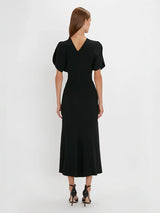 Victoria Beckham | Gathered Waist Midi Dress in Black