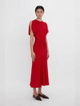 Victoria Beckham | Gathered Waist Midi Dress in Carmine