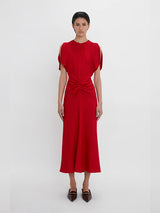 Victoria Beckham | Gathered Waist Midi Dress in Carmine