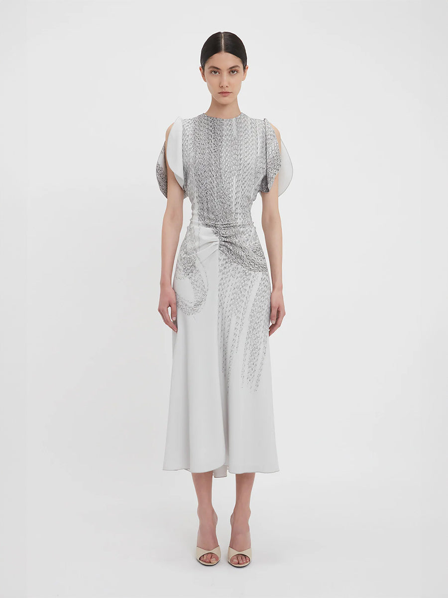 Victoria Beckham | Gathered Waist Midi Dress in Grey Mist