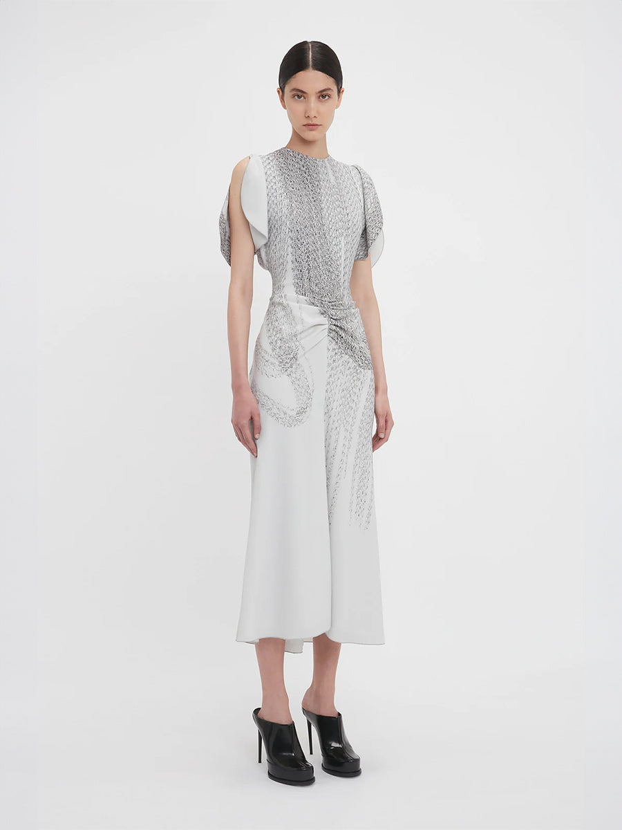 Victoria Beckham | Gathered Waist Midi Dress in Grey Mist