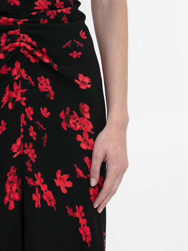 Victoria Beckham | Gathered Waist Midi Dress in Floral Black