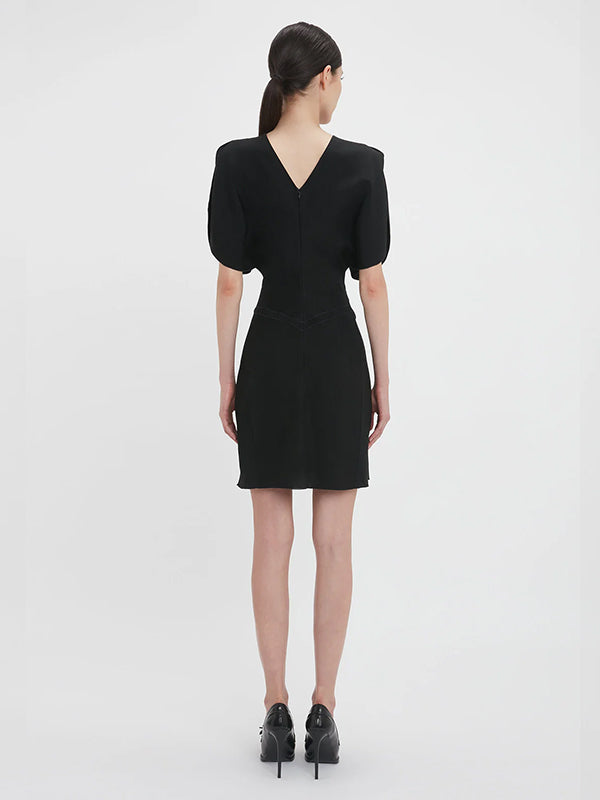 Gathered Waist Mini Dress in Black