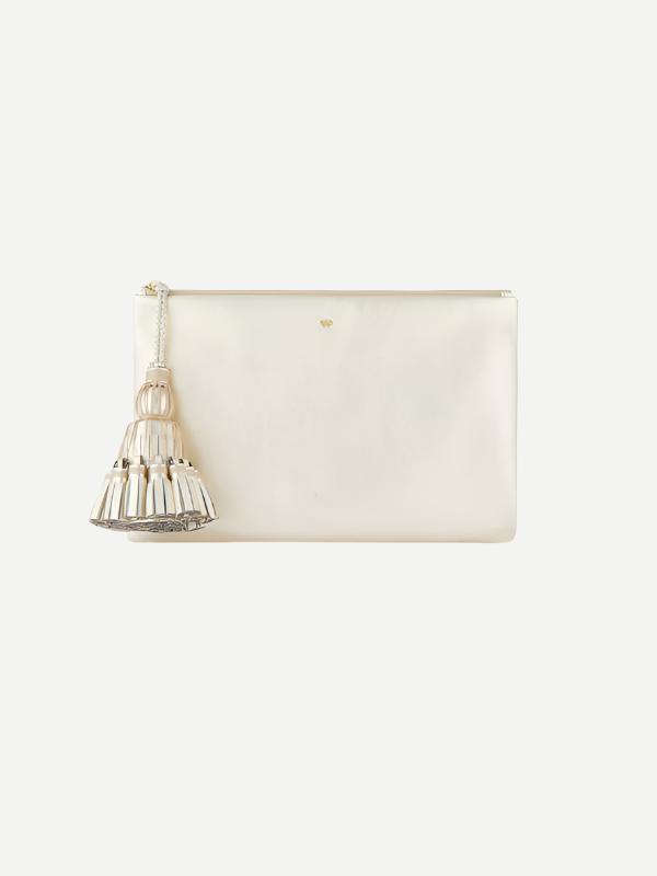 Anya Hindmarch Georgiana Clutch in Light Gold Metallic Nappa