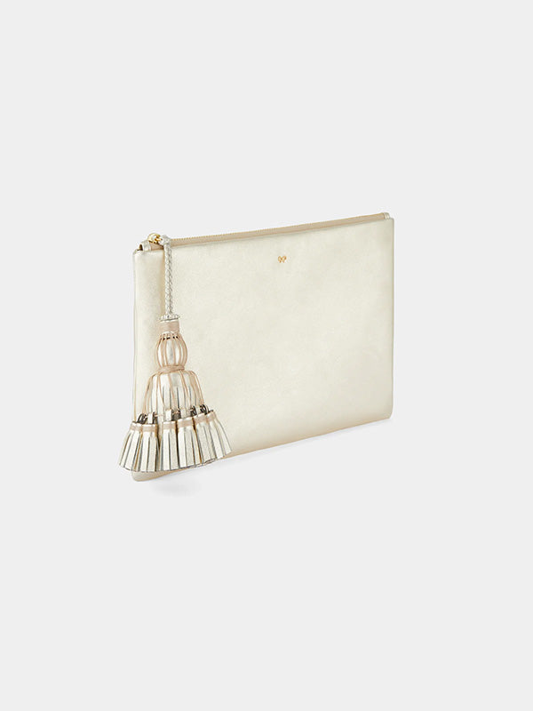 Anya Hindmarch Georgiana Clutch in Light Gold Metallic Nappa