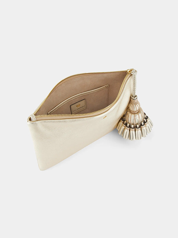 Anya Hindmarch Georgiana Clutch in Light Gold Metallic Nappa