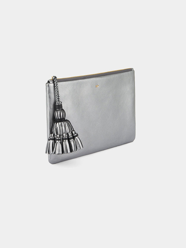 Anya Hindmarch Georgiana Clutch in Steel Metallic Nappa