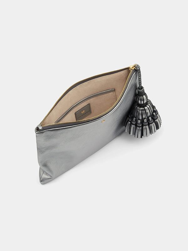 Anya Hindmarch Georgiana Clutch in Steel Metallic Nappa