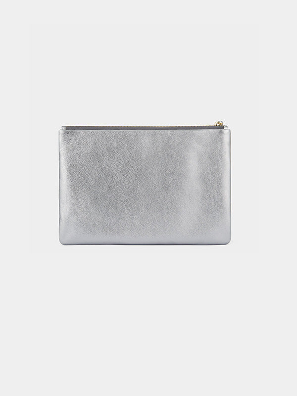 Anya Hindmarch Georgiana Clutch in Steel Metallic Nappa