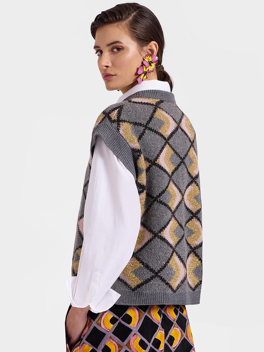 La DoubleJ | Half Light Gilet in Jacquard Grey