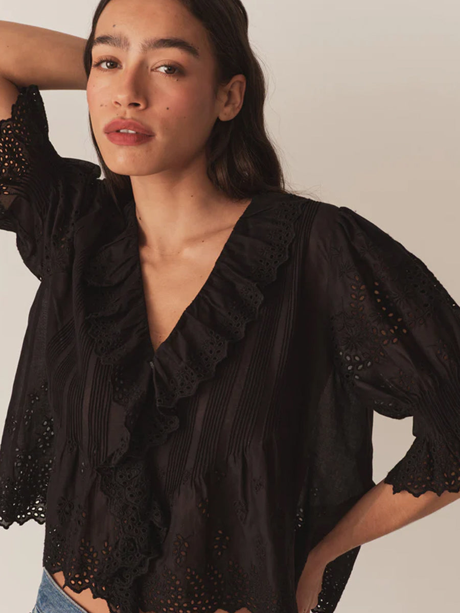 Doen | Henri Top in Black Eyelet