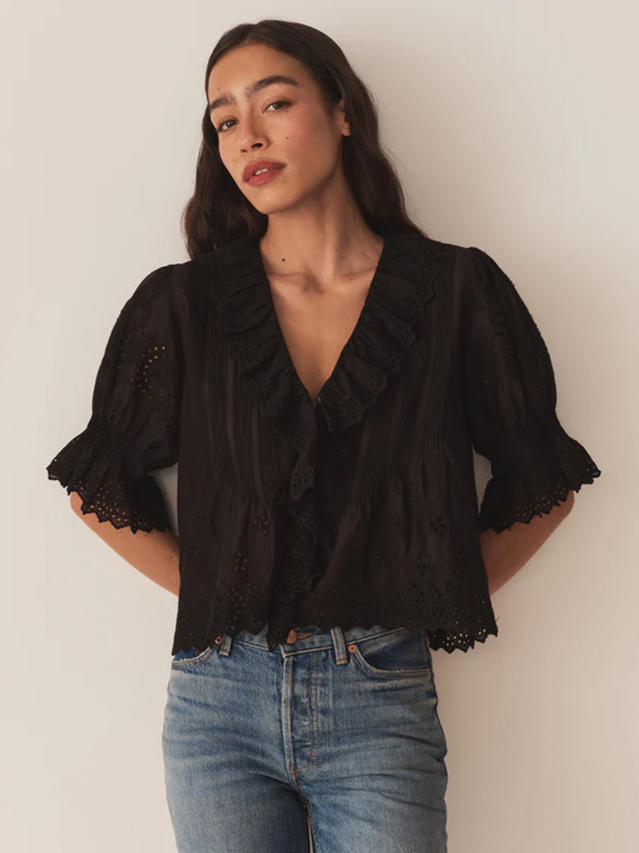 Doen | Henri Top in Black Eyelet