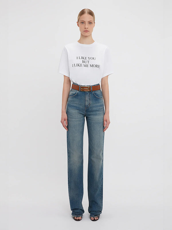 Victoria Beckham | I Like You But I Like Me More Slogan Tee in White