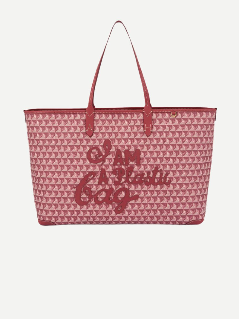 I am a Plastic Bag Zipped Motif Tote in Damson