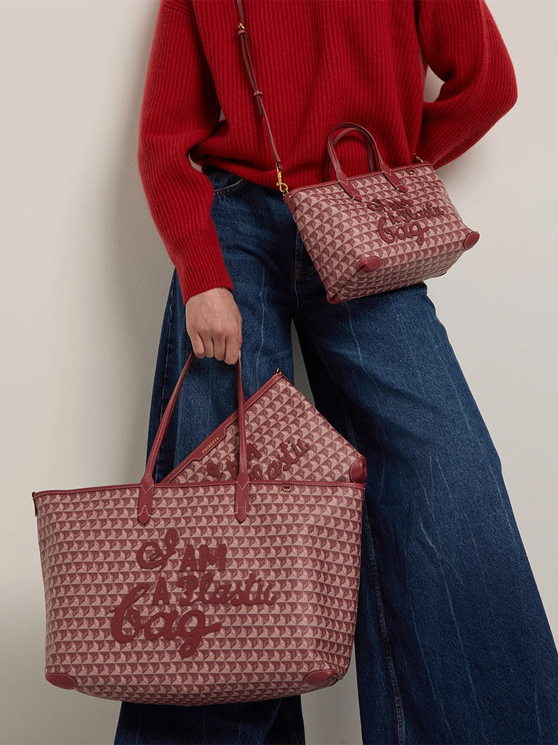 I am a Plastic Bag Zipped Motif Tote in Damson