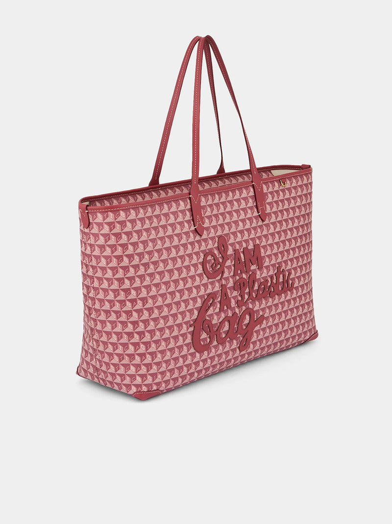 I am a Plastic Bag Zipped Motif Tote in Damson