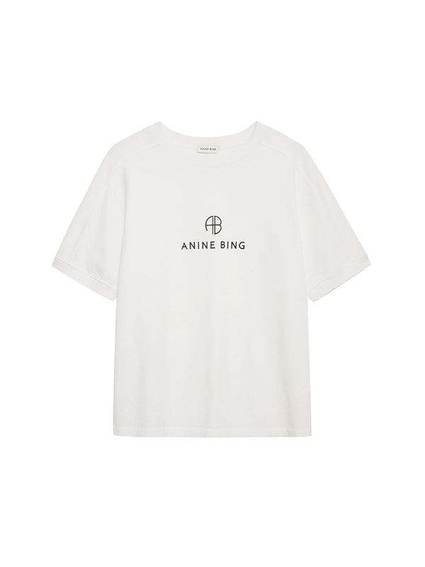 Anine Bing | Jaylin Tee Monogram in Ivory