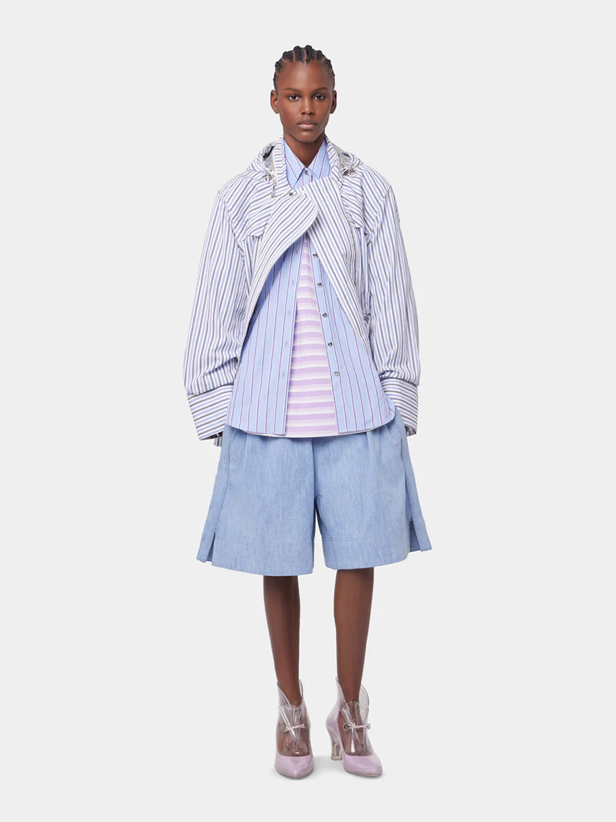 Rabanne | Hooded Poplin Parka in Stripe with Silver