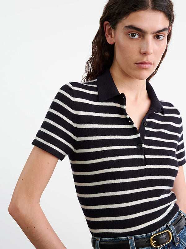 Nili Lotan | Leanna Polo in Dark Navy/Ivory Stripe