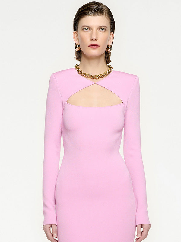 Roland Mouret Long Sleeve Knit Midi Dress in Pink