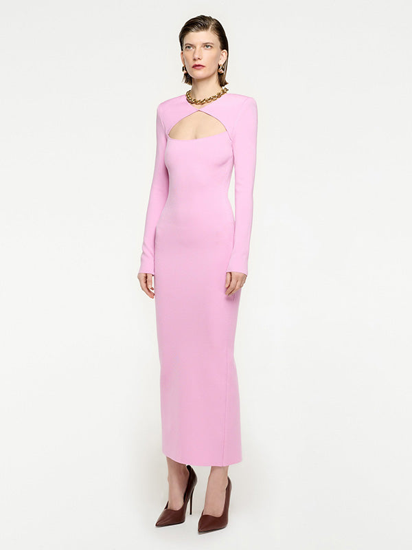 Roland Mouret Long Sleeve Knit Midi Dress in Pink