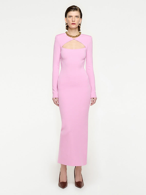 Roland Mouret Long Sleeve Knit Midi Dress in Pink