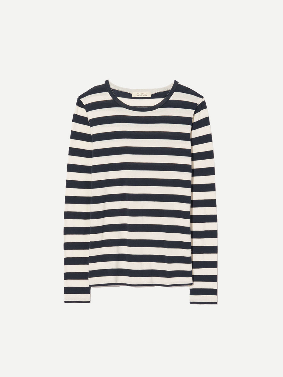 Nili Lotan | Long Sleeve Shirt in Navy/Ivory Stripe