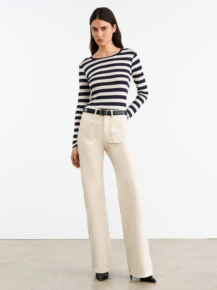 Nili Lotan | Long Sleeve Shirt in Navy/Ivory Stripe