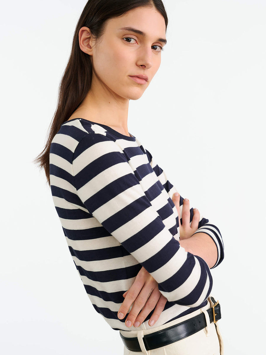 Nili Lotan | Long Sleeve Shirt in Navy/Ivory Stripe