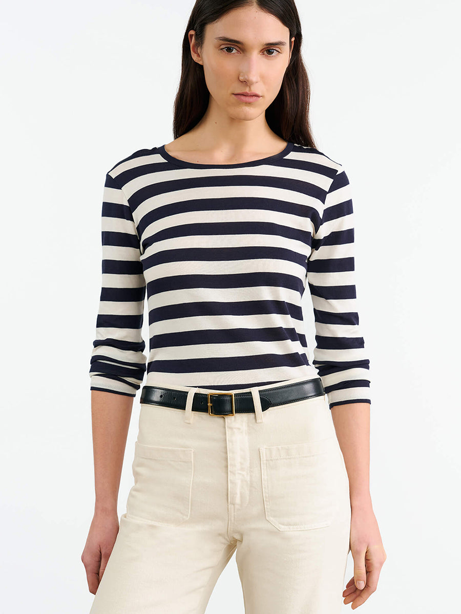 Long Sleeve Shirt in Navy/Ivory Stripe