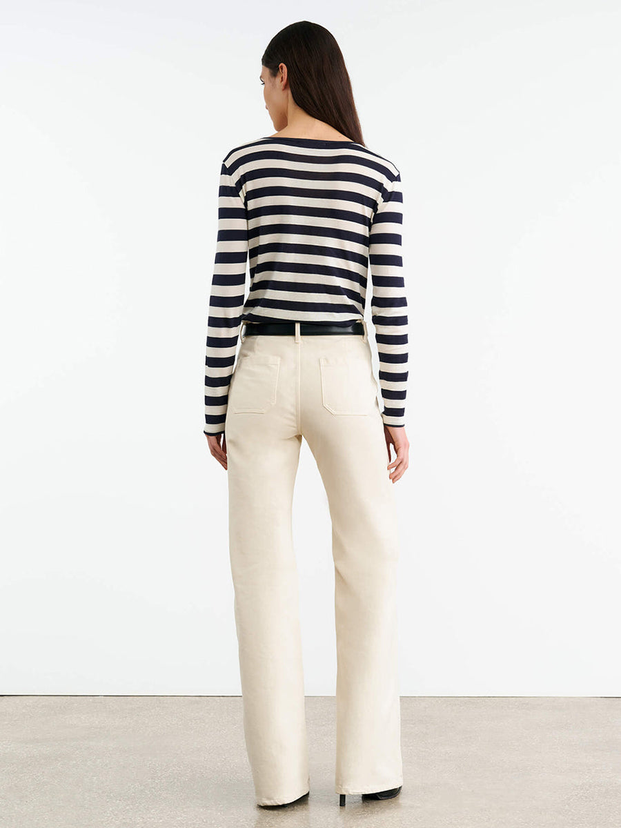 Long Sleeve Shirt in Navy/Ivory Stripe