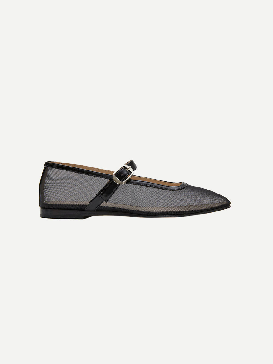 Le Monde Beryl | Mary Jane Ballet Flats in Black Mesh