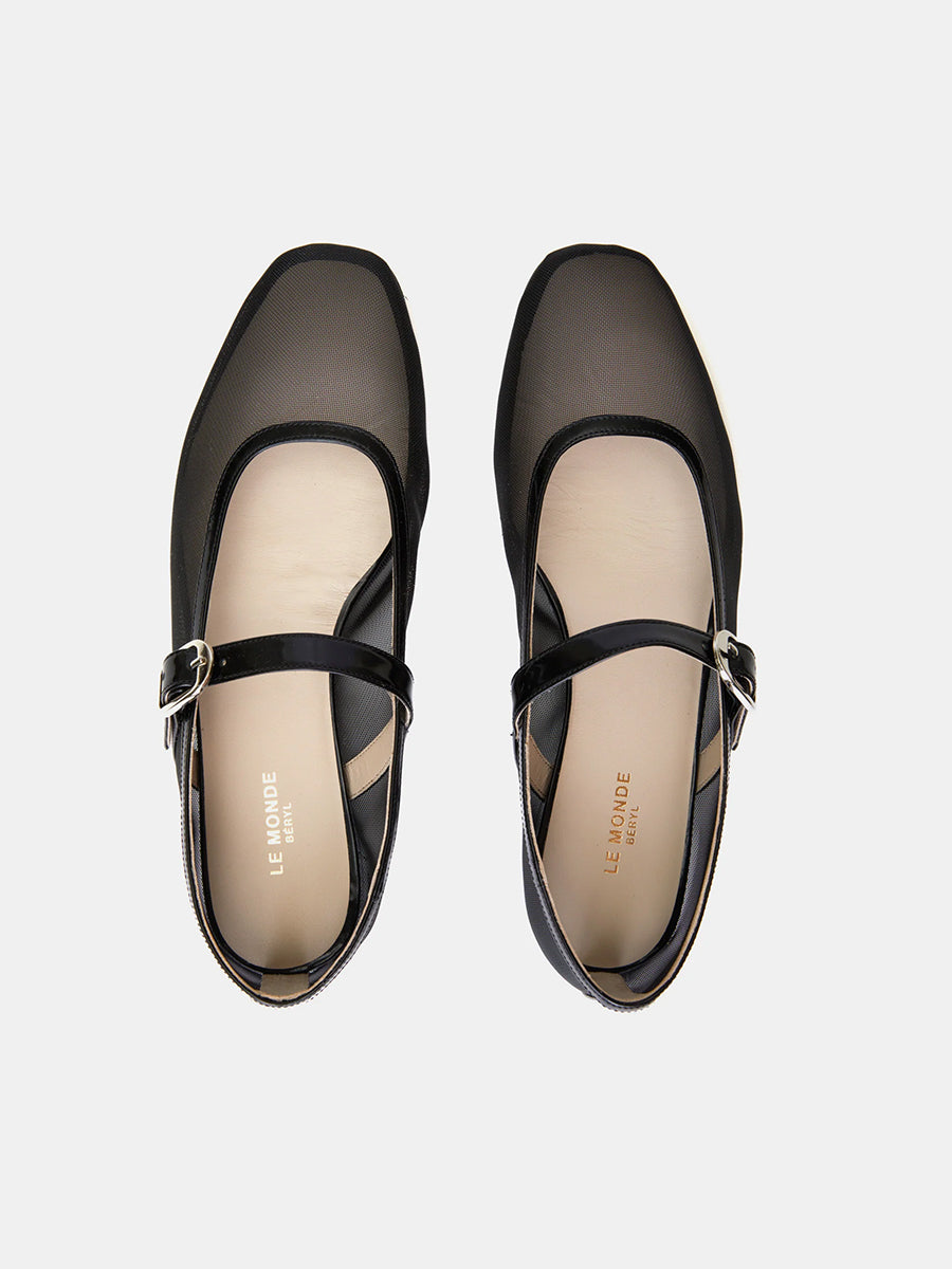 Le Monde Beryl | Mary Jane Ballet Flats in Black Mesh