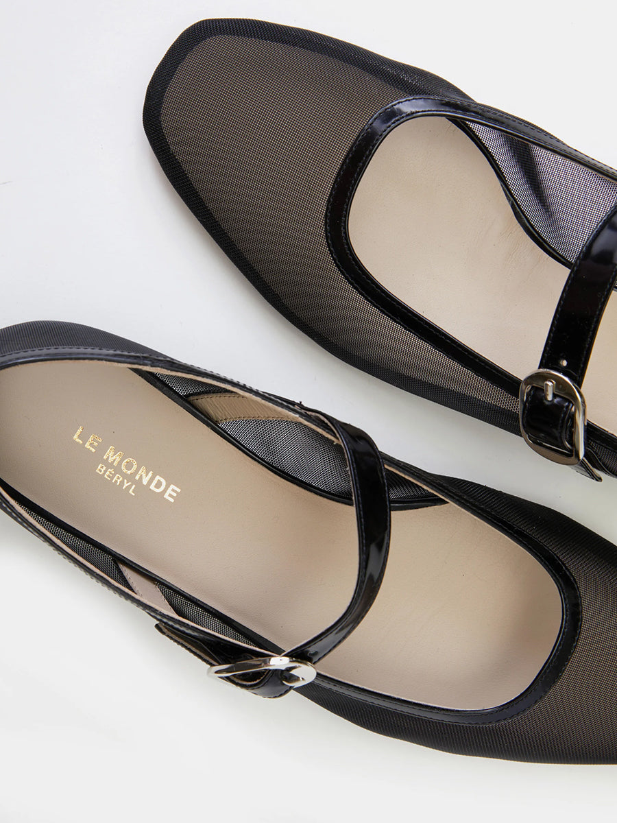 Le Monde Beryl | Mary Jane Ballet Flats in Black Mesh