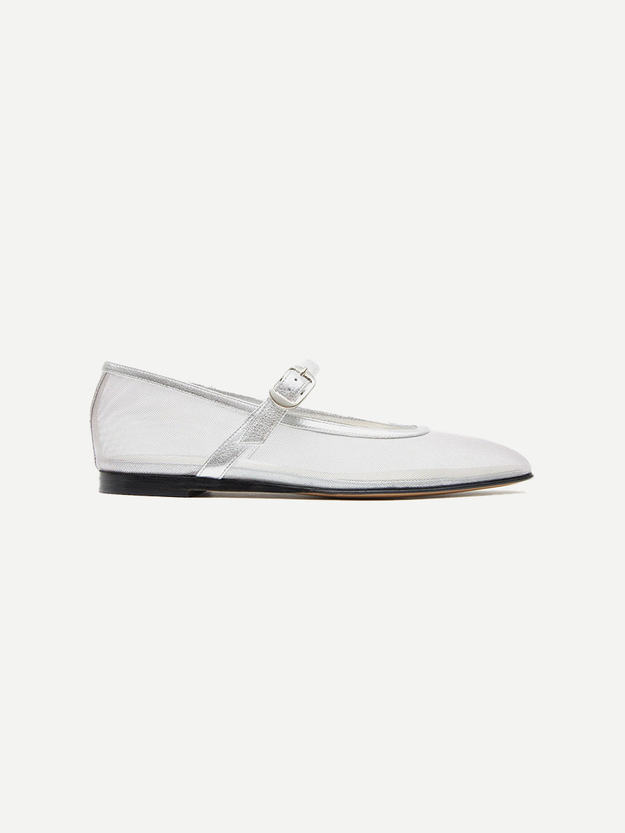 Le Monde Beryl | Mary Jane Ballet Flats in Silver Mesh