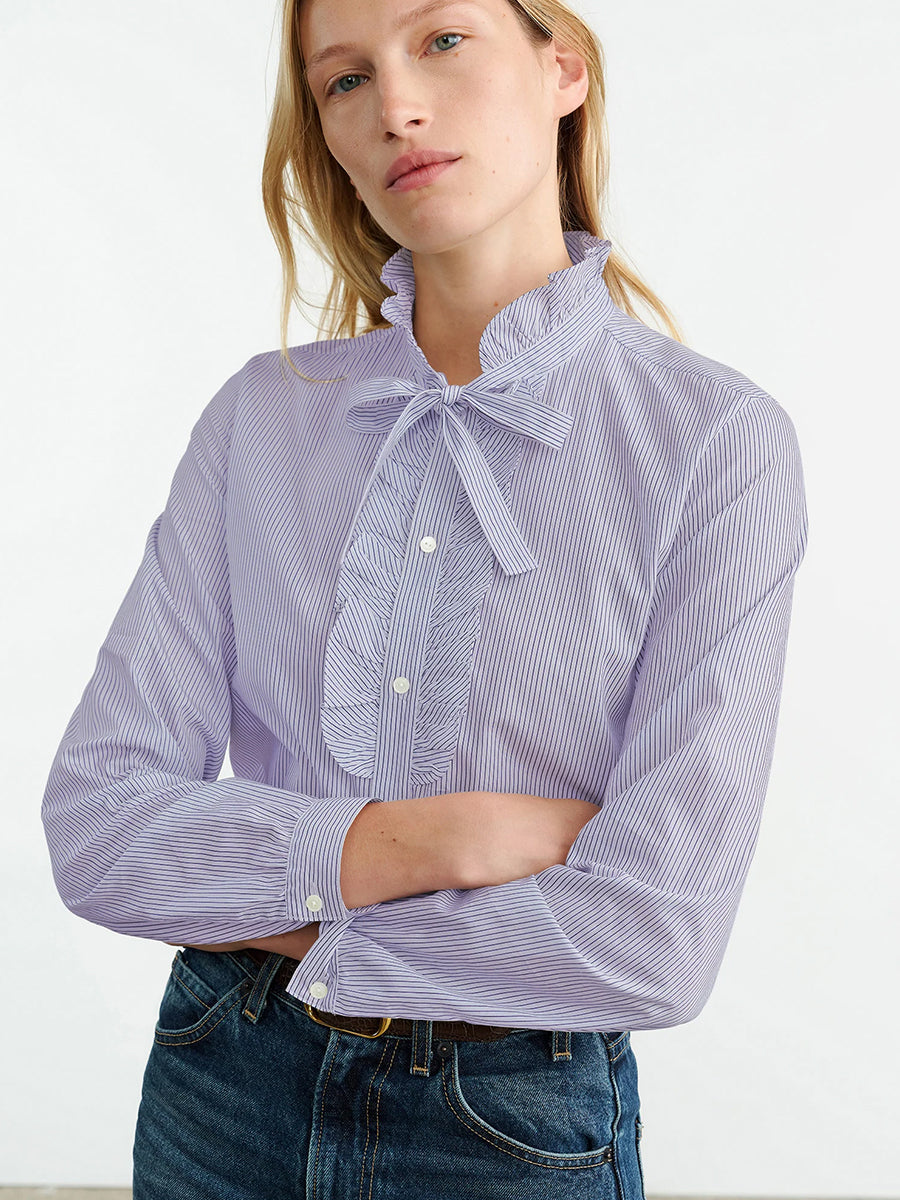 Nili Lotan | Miera Shirt in Mini Navy Stripes